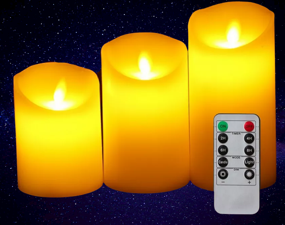 Customizable Set of 3 Led Real Wax Flickering / Dancing Candles with remote control